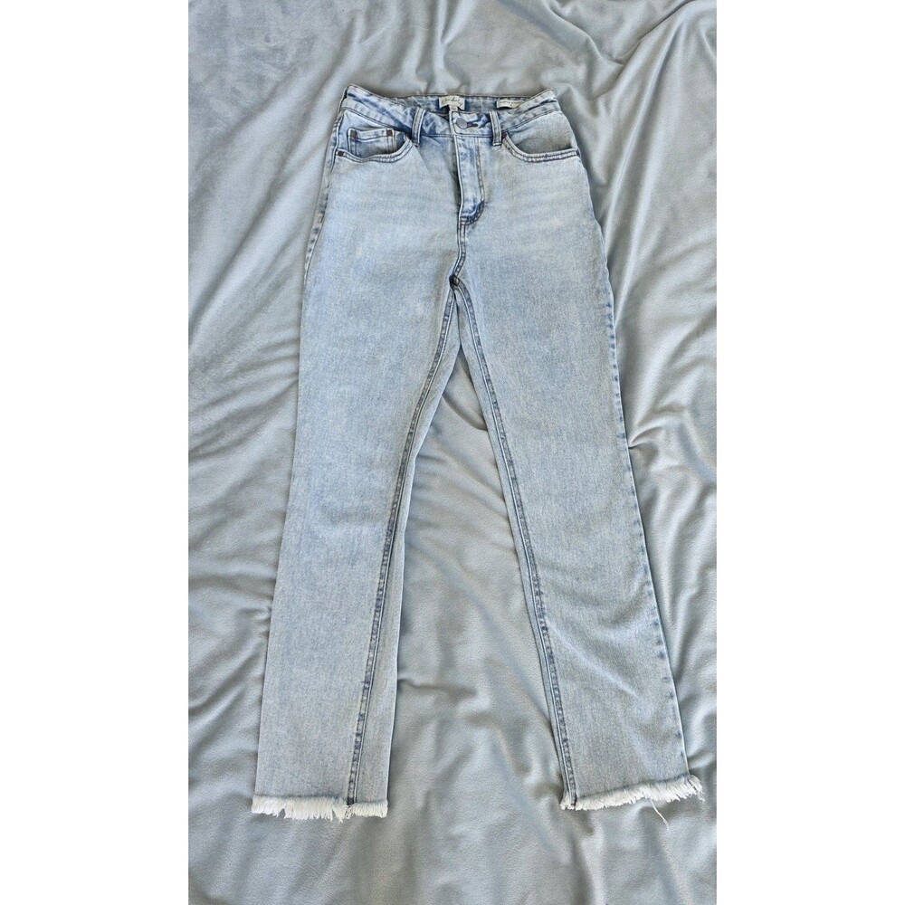Wonderly Cropped Straight Jeans Women’s 4 Light Wash High Rise Raw Hem Stretch